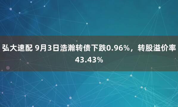 弘大速配 9月3日浩瀚转债下跌0.96%，转股溢价率43.43%