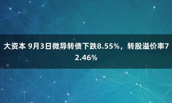 大资本 9月3日微导转债下跌8.55%，转股溢价率72.46%